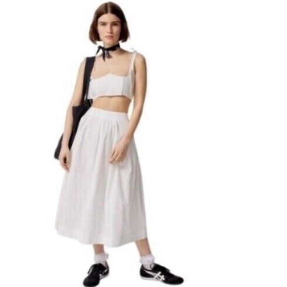 *NEW* FOR LOVE & LEMONS CLEMENTINE MIDI POPLIN SKIRT SMALL WHITE - Picture 3 of 8